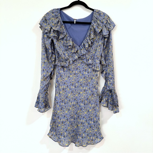 Free People Long Sleeve Empire Mini Dress Blue Size 2 - Picture 5 of 13